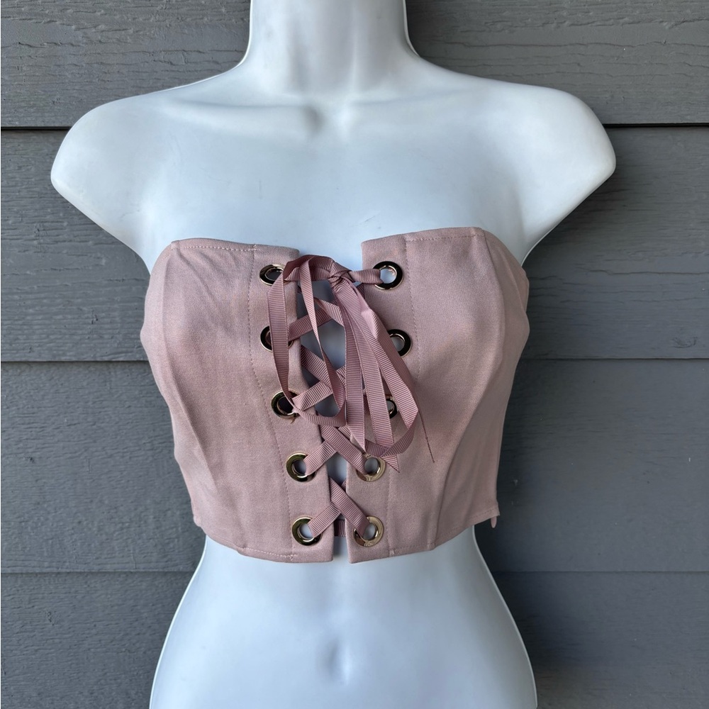 Hera Collection Blush Lace-Up Strapless Crop Top